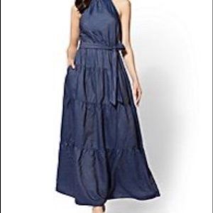 Chambray Halter Maxi Dress